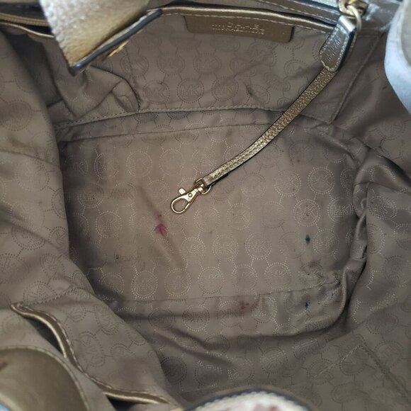 Michael Kors Jet Set Large Signature Gathered Hobo Satchel Tote Gold and Brown - Picture 11 of 16